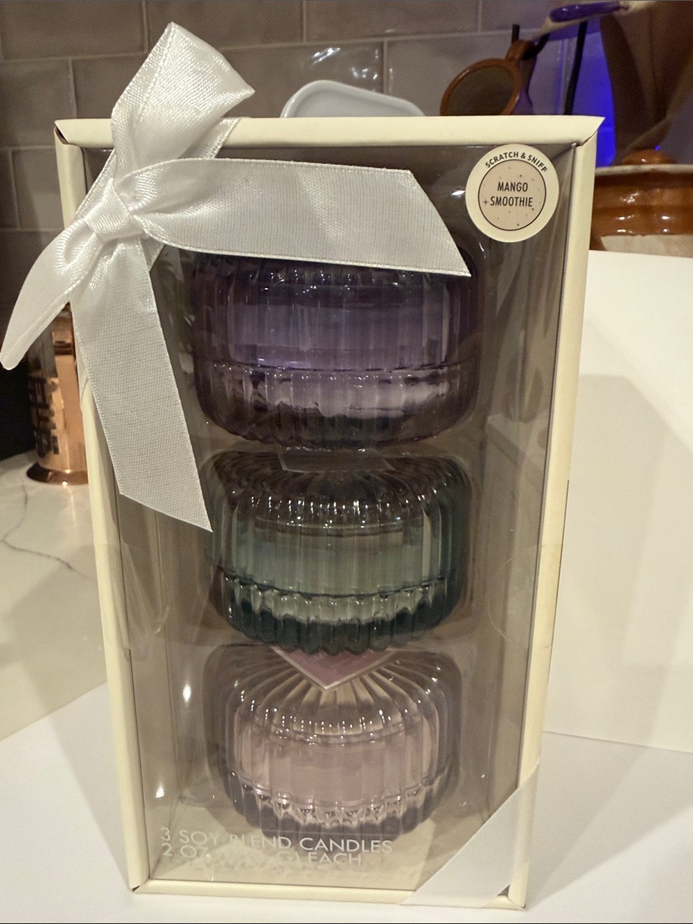 3-Piece Glass Soy Candle Set — Purple, Teal, Blush